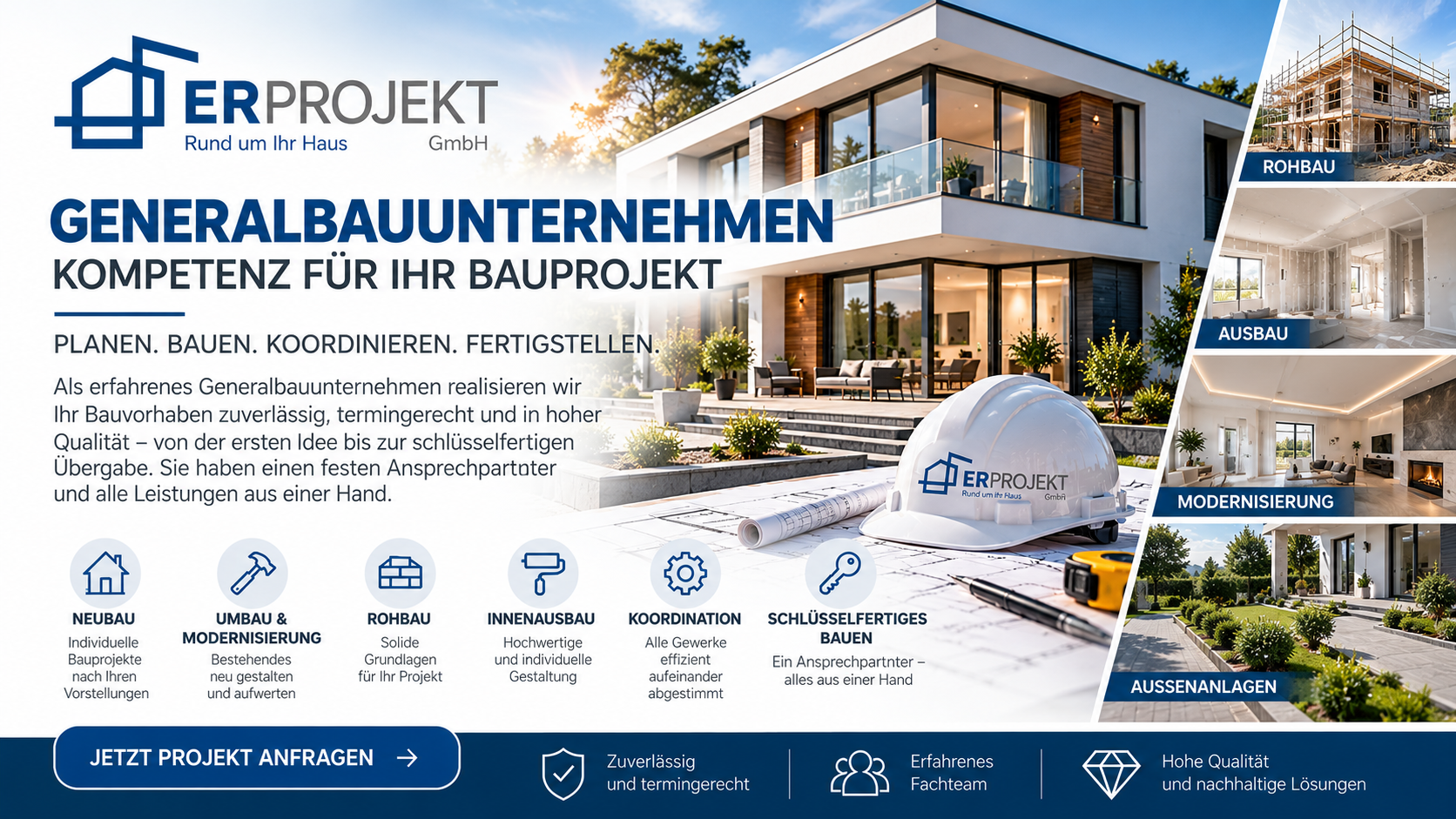 Generalbauunternehmen mit Hausbau, Rohbau, Ausbau und Modernisierung.